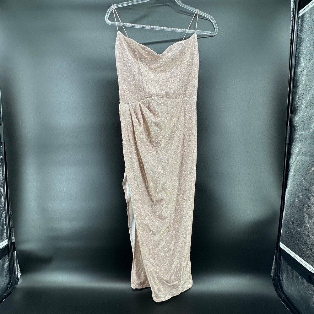 Rose Gold Glitter‎ Spaghetti Strap Cocktail Midi Dress